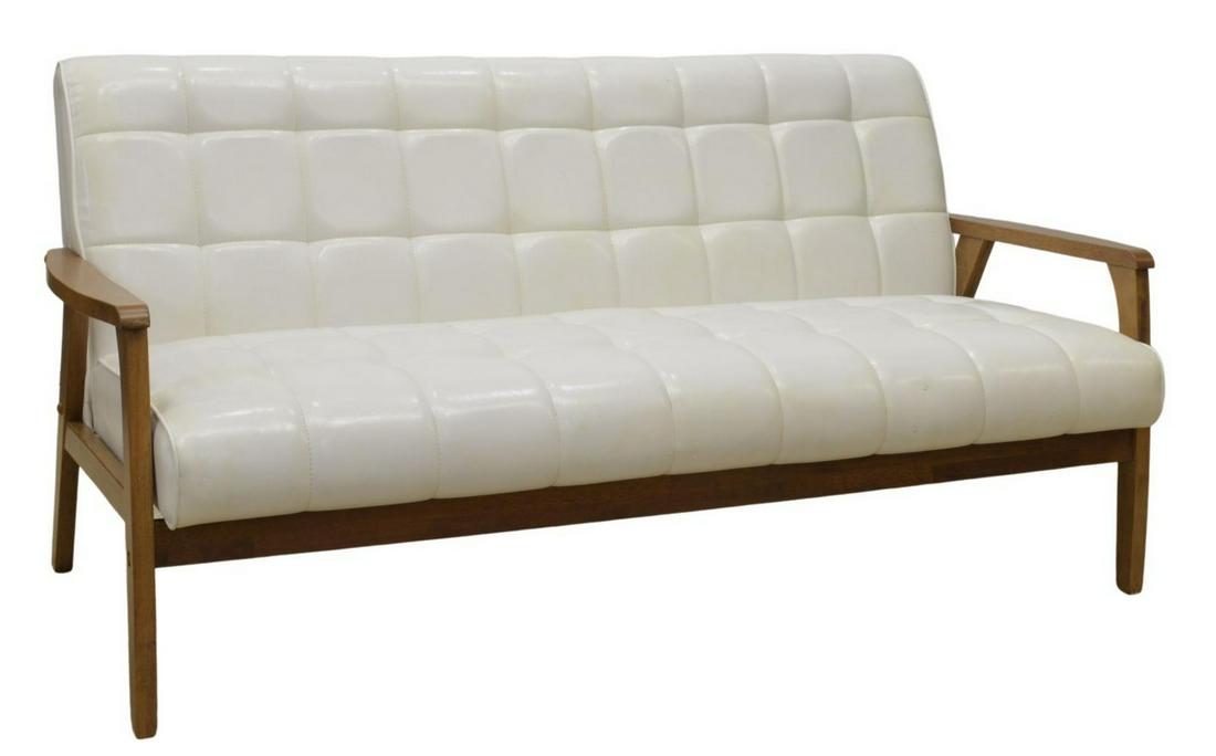 CONTEMPORARY QUILTED FAUX LEATHER WALNUT SOFA (1 of 4)