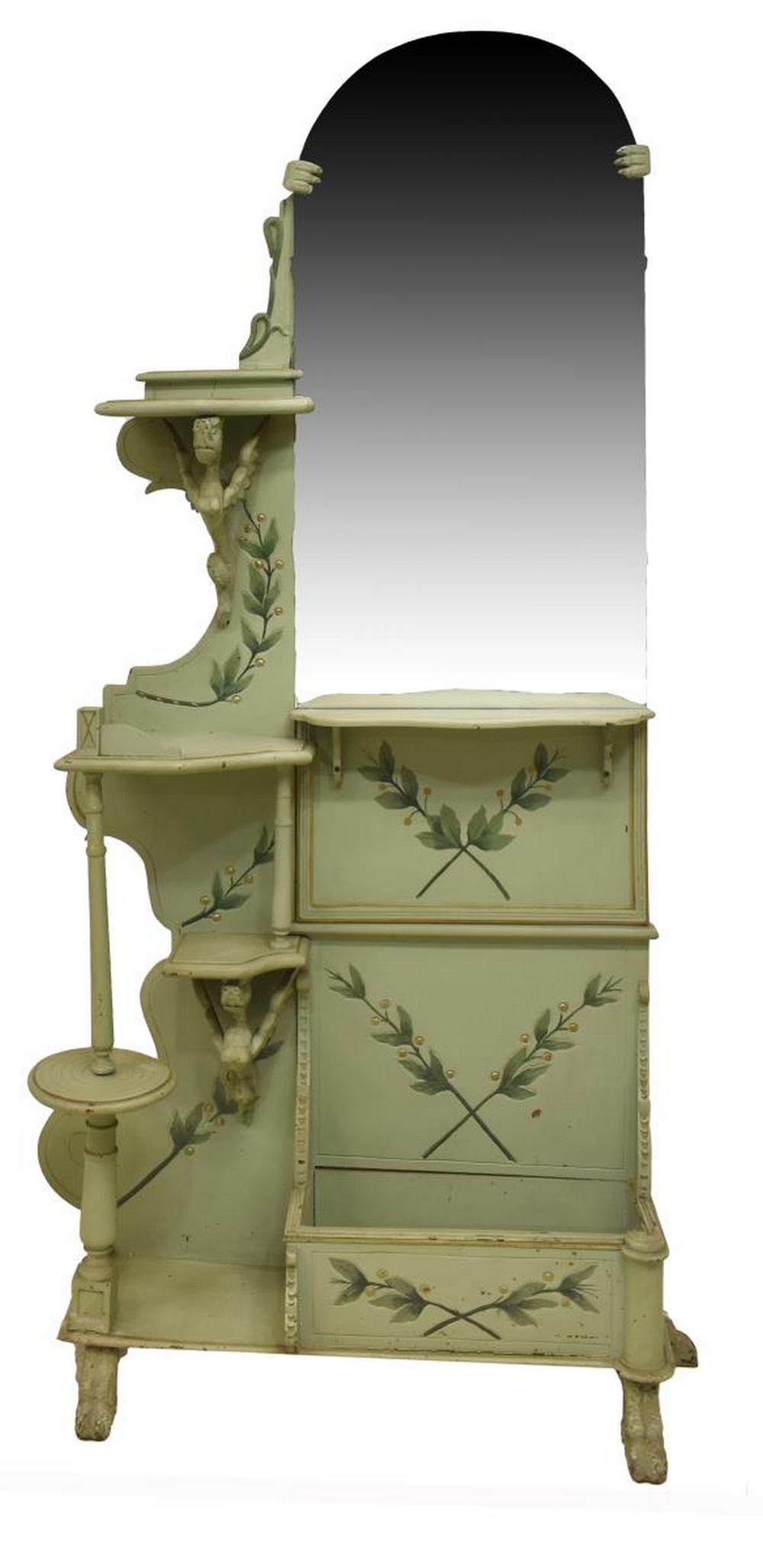 ITALIAN FOLIATE PAINTED MIRRORED HALL TREE (1 of 3)