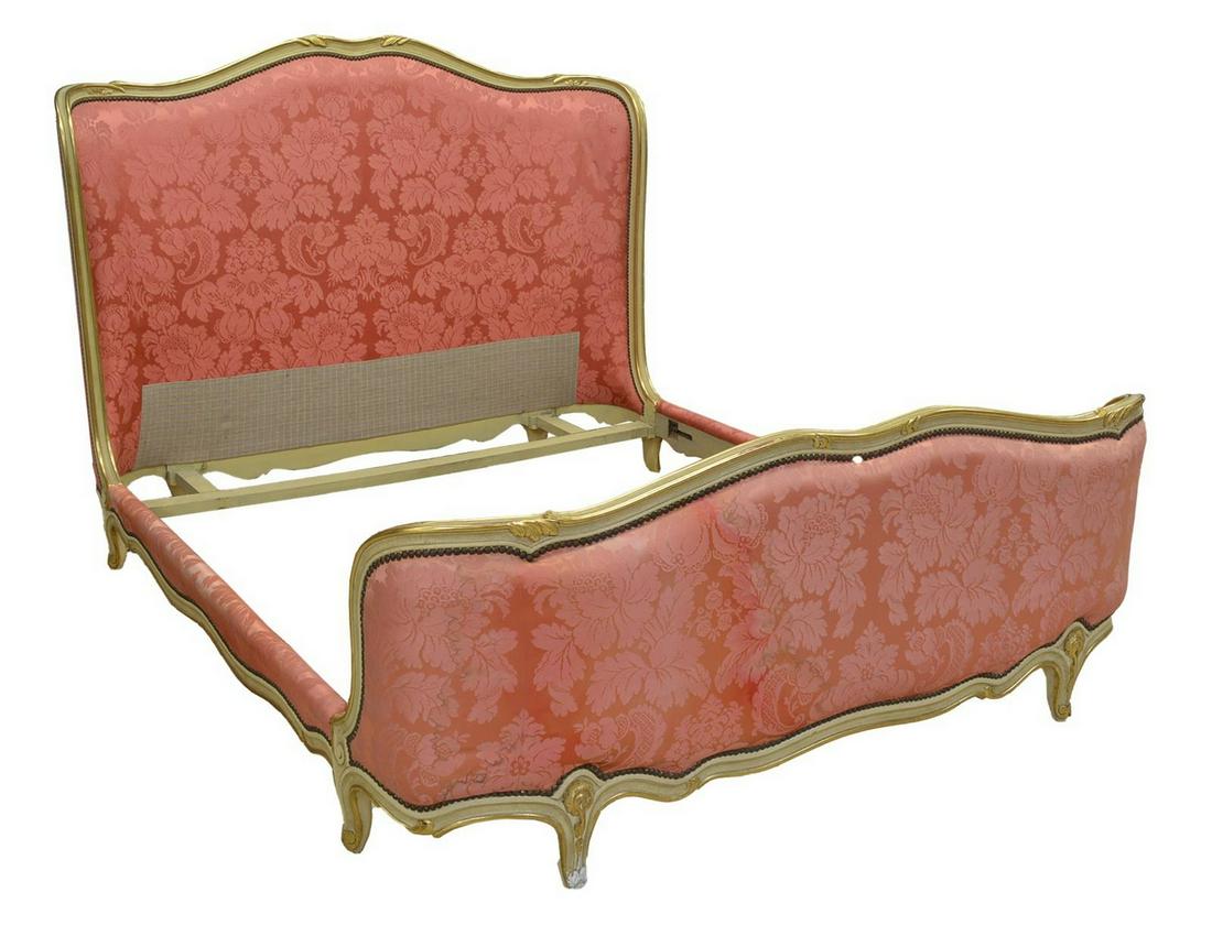 FRENCH LOUIS XV STYLE DAMASK UPHOLSTERED BED (1 of 2)