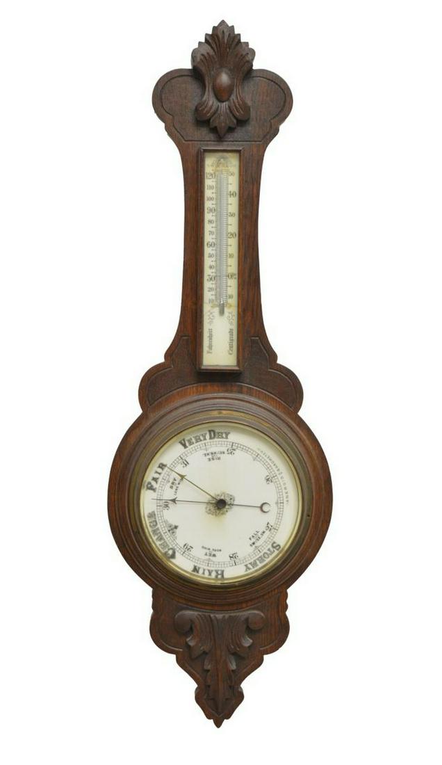 ENGLISH CARVED OAK ANEROID BAROMETER READER (1 of 4)