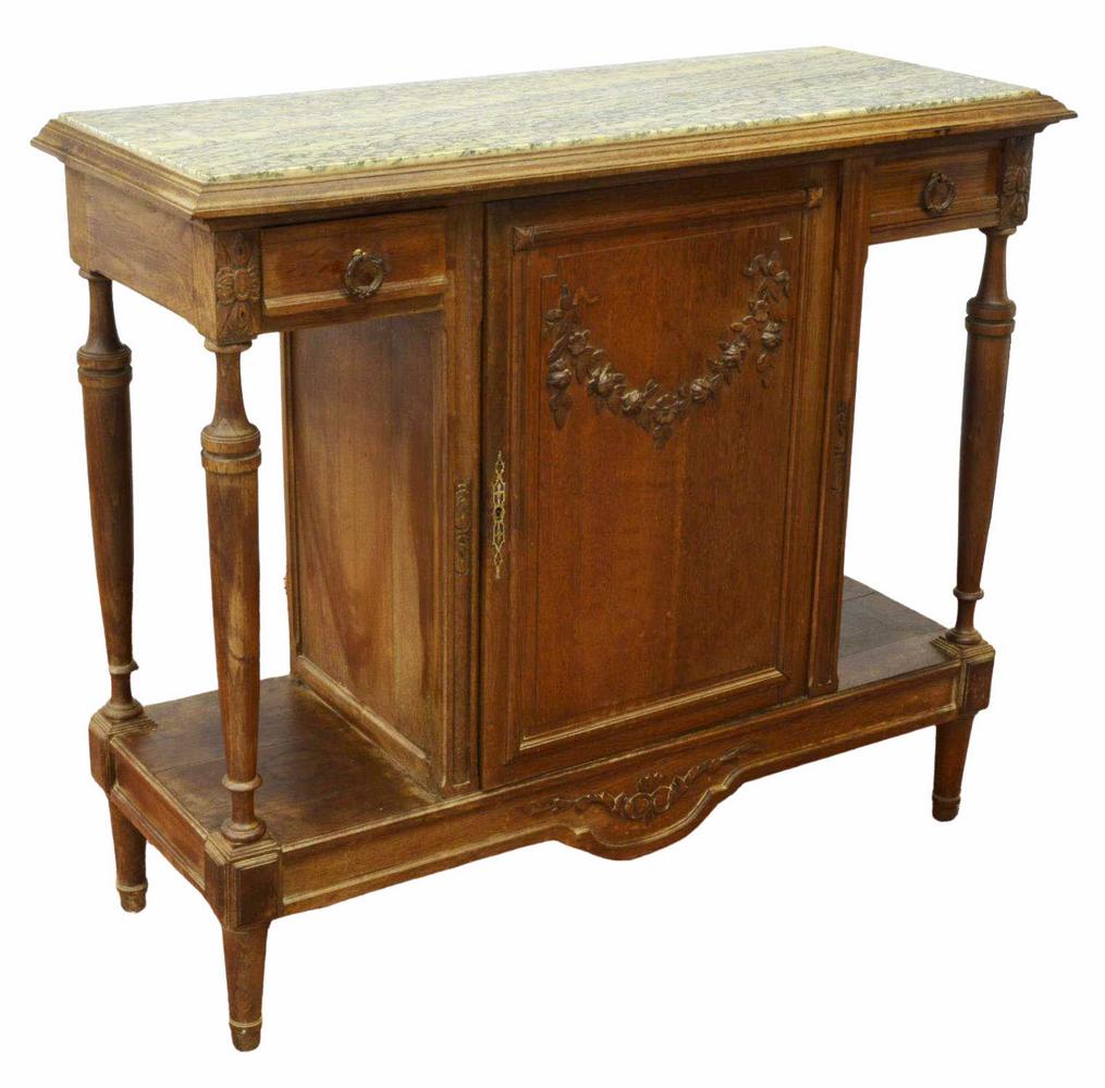 FRENCH MARBLE-TOP CARVED OAK SIDEBOARD (1 of 6)