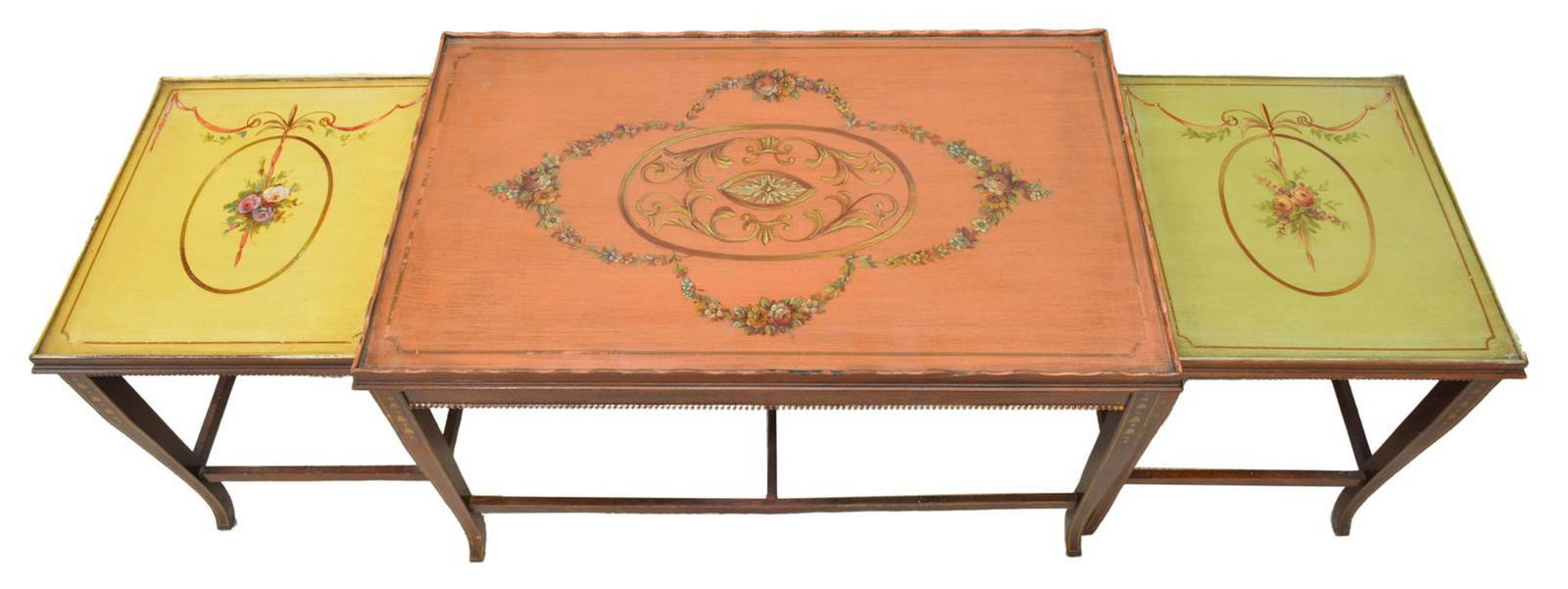 (3) ADAM STYLE FLORAL PAINTED NESTING TABLES (1 of 3)