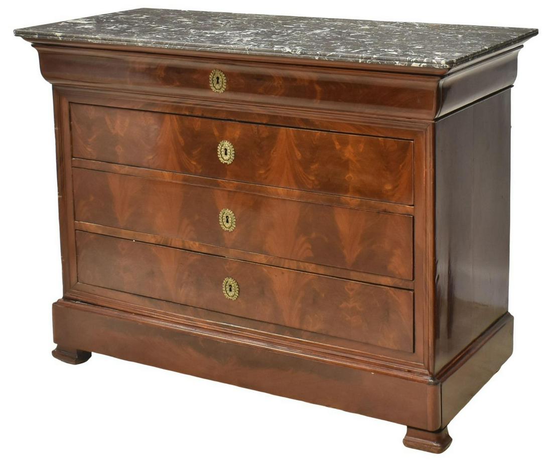 FRENCH LOUIS PHILIPPE MARBLE-TOP MAHOGANY COMMODE (1 of 5)
