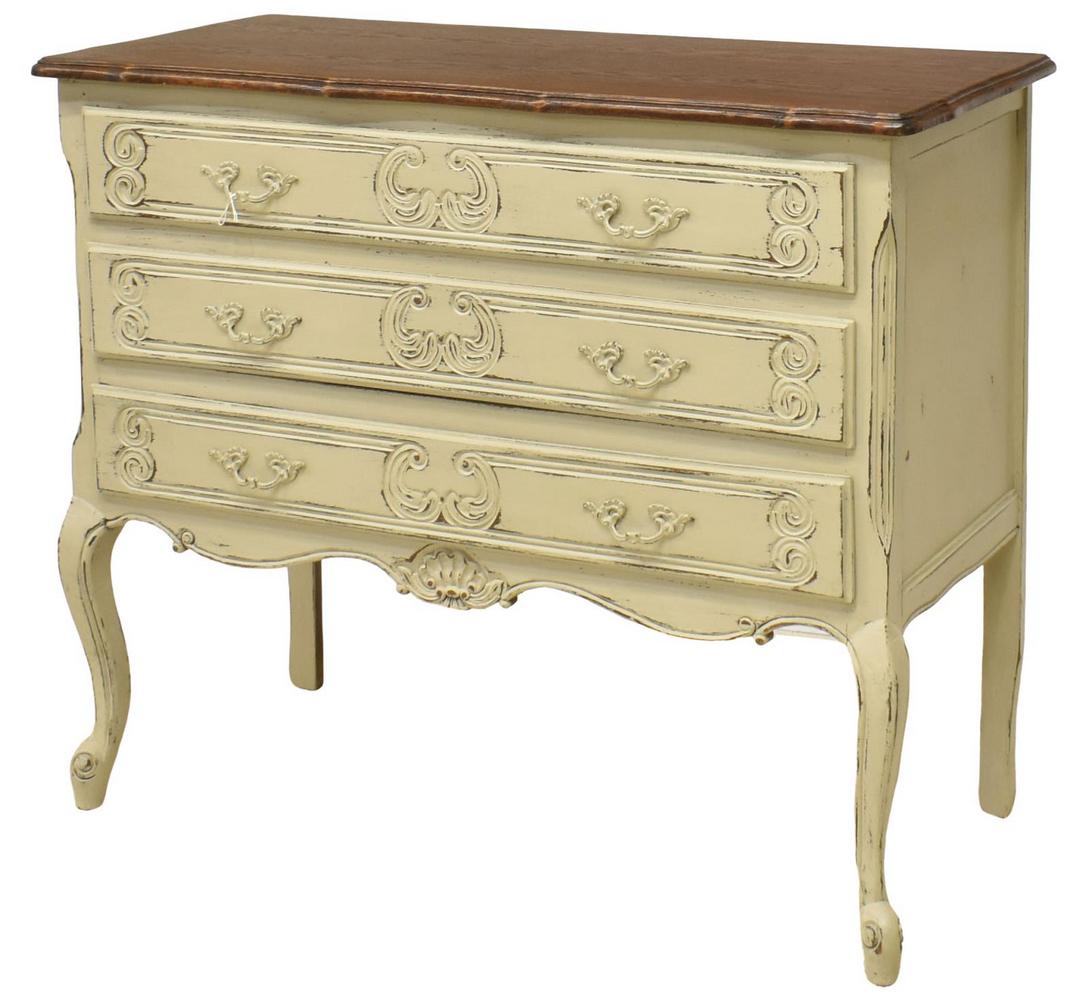 LOUIS XV STYLE PAINTED OAK THREE-DRAWER COMMODE (1 of 5)