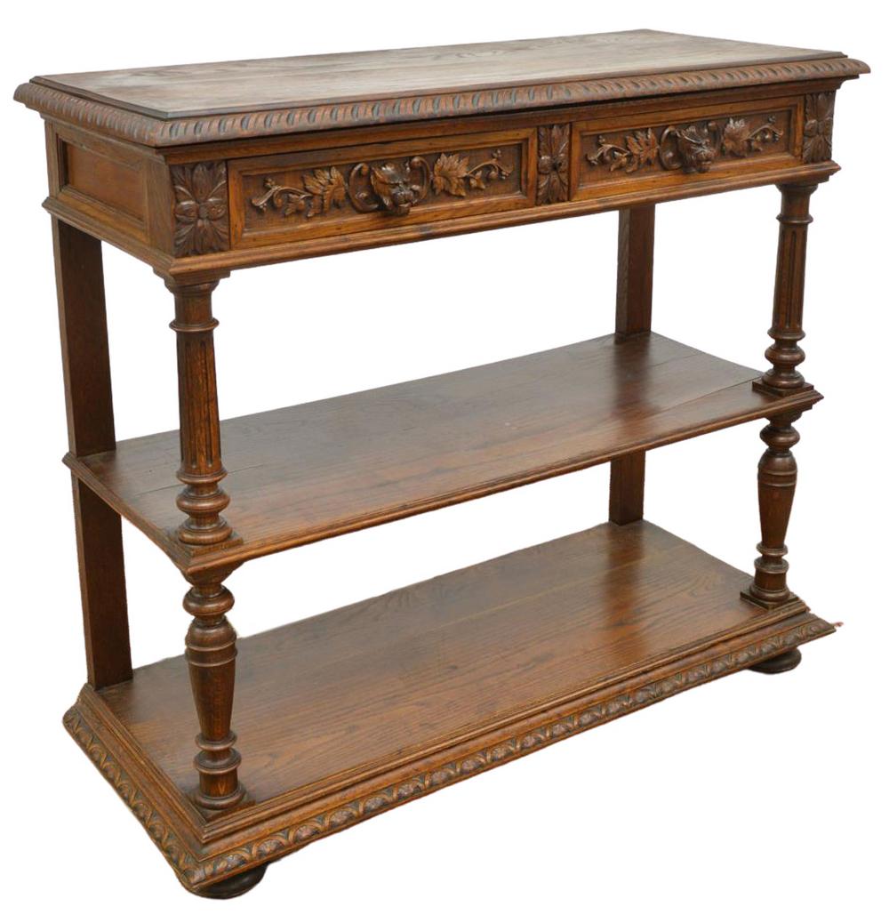 FRENCH HENRI II STYLE CARVED OAK SERVER (1 of 6)