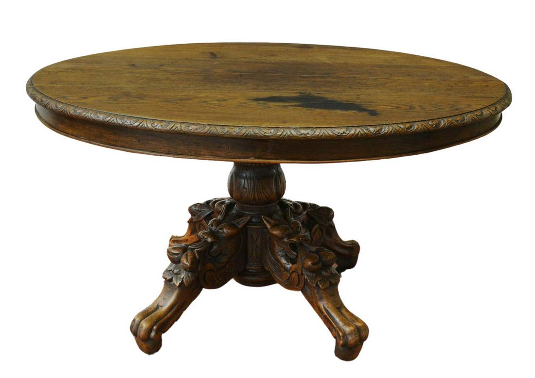 FRENCH HENRI II STYLE CARVED OAK EXTENSION TABLE (1 of 5)