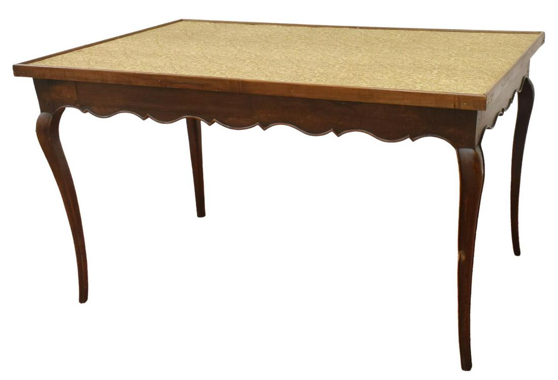 FRENCH LOUIS XV STYLE FABRIC-TOP WALNUT CARD TABLE (1 of 4)