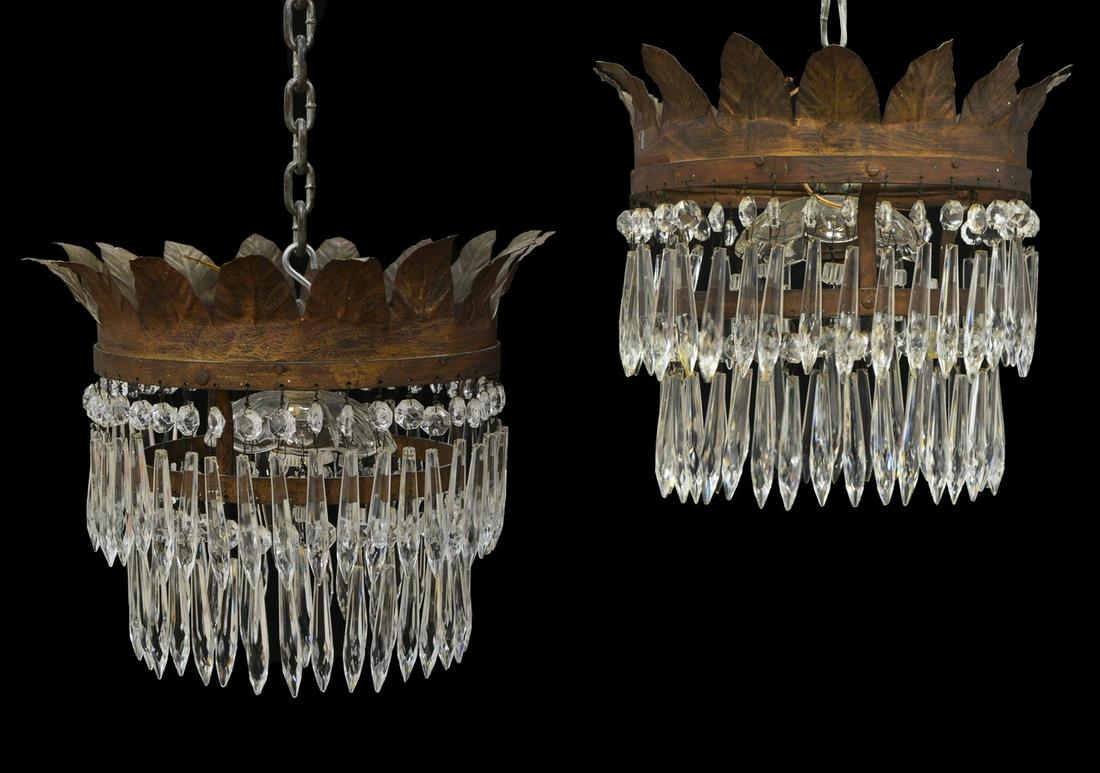 (2) ITALIAN 1-LIGHT HANGING CRYSTAL CEILING LAMPS (1 of 2)