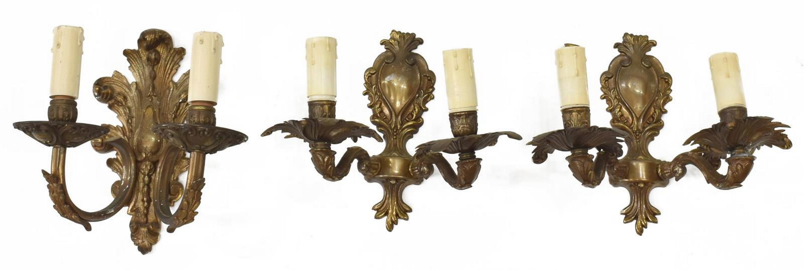 (3) LOUIS XV STYLE GILT METAL 3-LIGHT WALL SCONCES (1 of 1)