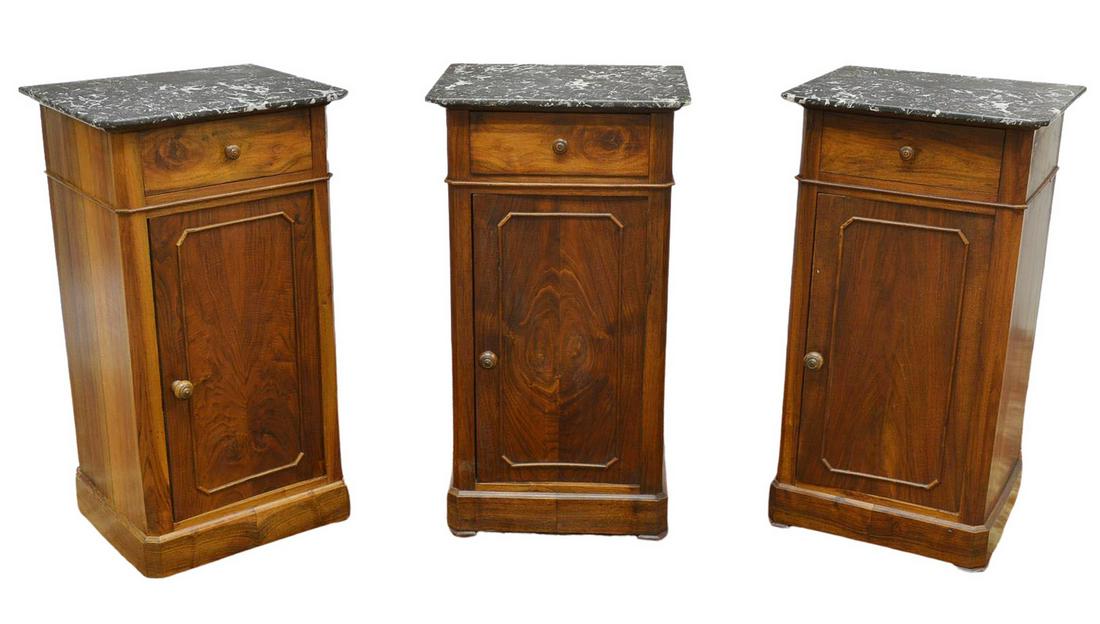 (3) LOUIS PHILIPPE MARBLE-TOP WALNUT NIGHTSTANDS (1 of 4)