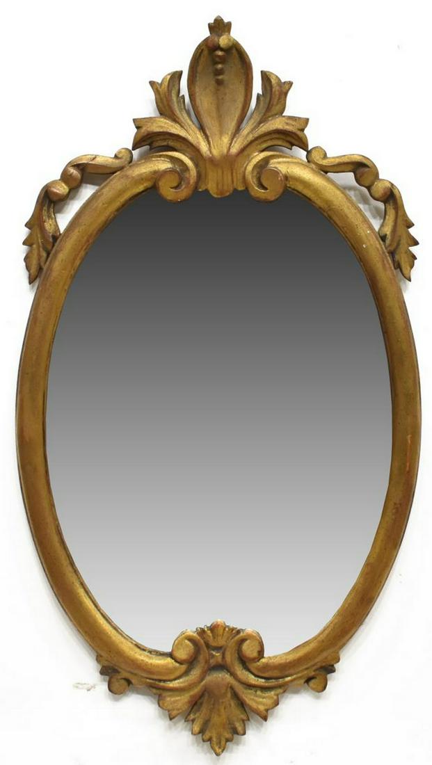 ITALIAN CARVED GILT OVAL HANGING WALL MIRROR (1 of 3)