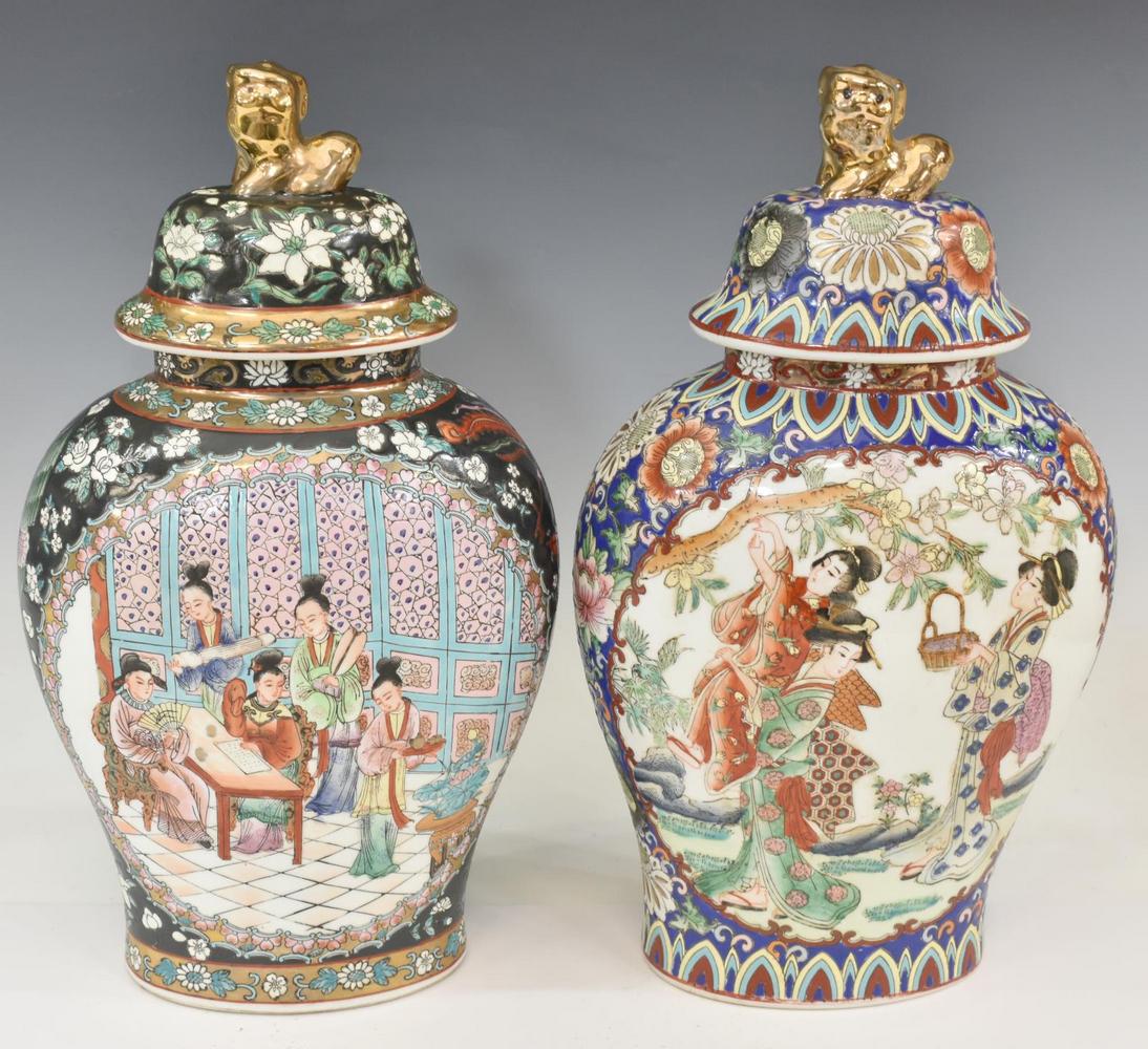 (2) CHINESE ENAMELED PORCELAIN TEMPLE JARS (1 of 3)