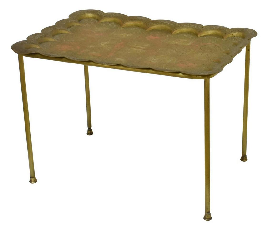 INDIA BRASS TRAY-TOP TEA TABLE (1 of 4)