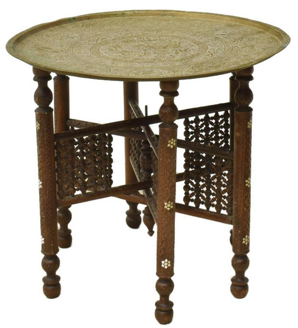 EGYPTIAN BRASS TRAY-TOP MOP INLAY TEA TABLE (1 of 3)