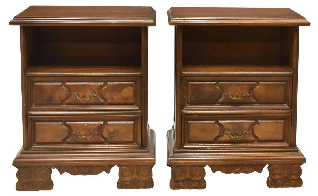 (2) ITALIAN BAROQUE STYLE WALNUT BEDSIDE CABINETS (1 of 4)