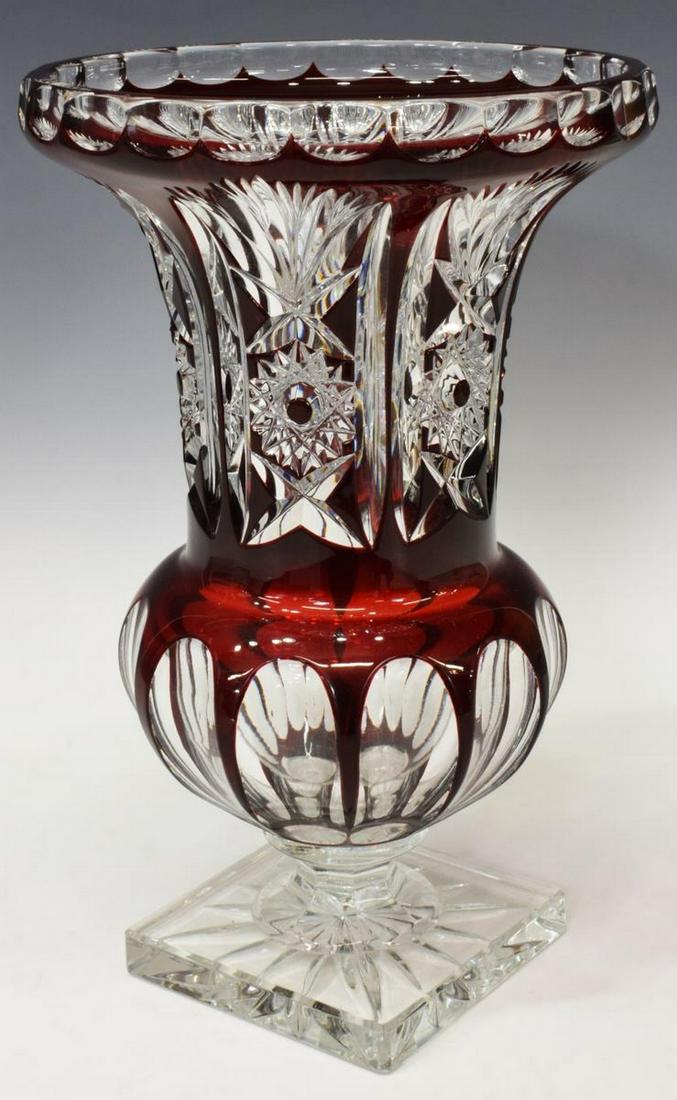 BOHEMIAN RUBY CUT TO CLEAR CRYSTAL HOBSTAR VASE (1 of 2)