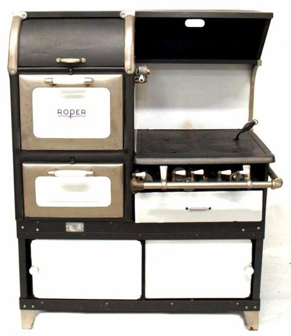 140 VINTAGE ENAMEL & METAL ROPER GAS COOK STOVE OVEN Lot 140