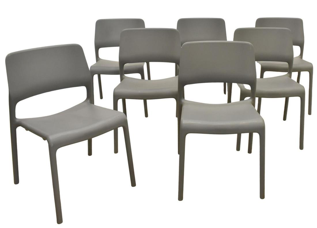 (7) DON CHADWICK KNOLL SPARK GREY STACKING CHAIRS: (lot of 7) Contemporary "Spark" stacking side chairs, designed by Don Chadwick (American, b.1936) for Knoll, 2009, molded dark grey plastic, maker's mark under seat, approx 31"h, 19"w, 21.75"d, seat h