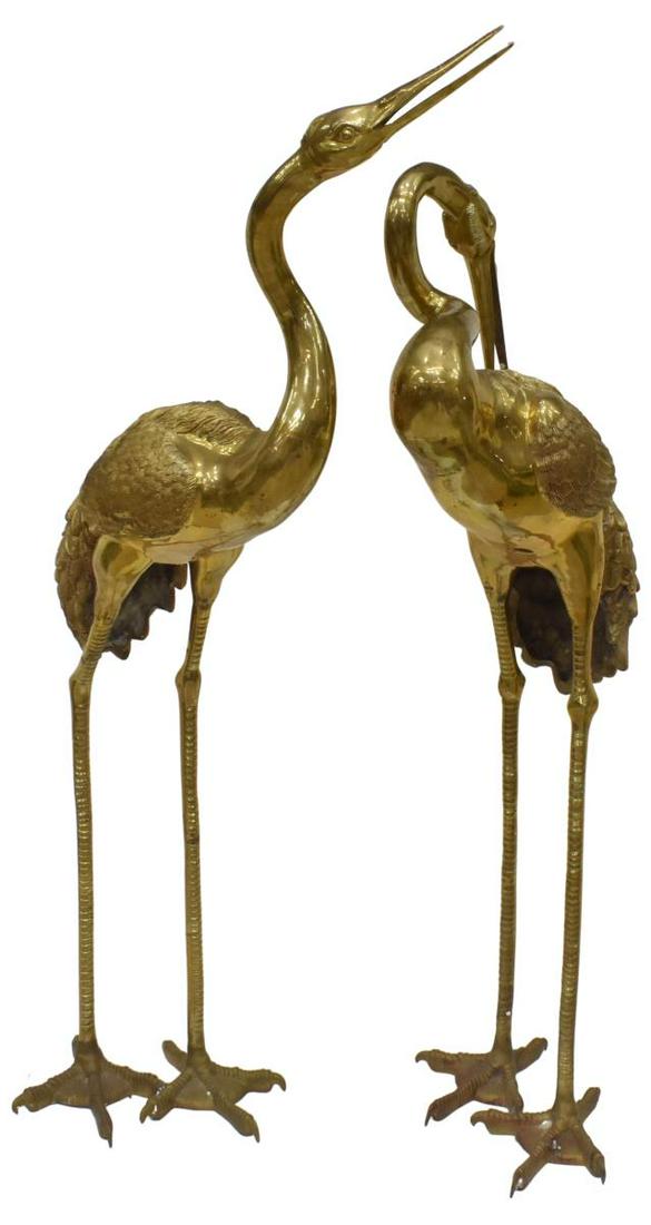 (2) LARGE VINTAGE BRASS STANDING CRANES, 61"H: (lot of 2) Large brass standing cranes, tallest: approx 61"h **Provenance: From the estate of Ali A. Abssi (1934-2020) and Florence Hall Abssi (1919-2014), founders of the Ishtar Gate Gallery in the p