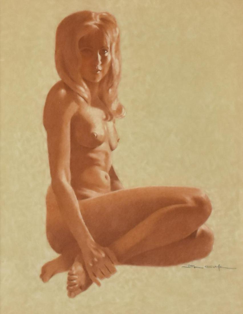 SIGNED PASTEL DRAWING FEMALE NUDE: Framed pastel drawing on paper, Female Nude, signed lower right Ben Gu..(?), sight: approx 24.75"h, 19.25"w, overall: approx 34"h, 28.5"w, 12.25lbs **Provenance: From the estate of Ali A. Abssi (1934-