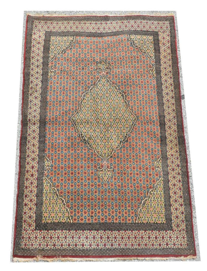 418 - HAND-TIED PERSIAN QUM STAR OF DAVID, 6'9" x 4'4.5: Hand-tied Persian Qum, Star of David, approx 6'9"l, 4'4.5"w **Provenance: From the estate of Ali A. Abssi (1934-2020) and Florence Hall Abssi (1919-2014), founders of the Ishtar Gate Gallery in the pr