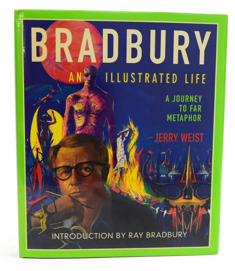 SIGNED FIRST EDITION: BRADBURY AN ILLUSTRATED LIFE: Book: "Bradbury - An Illustrated Life," Jerry Weist, introduction by Ray Bradbury, Harper Collins Publishers, 2002, stated first edition, signed dedication with sketch on front endpapers in blue ink, 