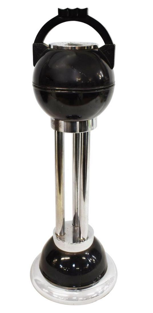 ART DECO SMOKADOR CHROME ASHTRAY STAND: Art Deco ashtray stand, Smokador Manufacturing Company, Inc., c.1930s-1940s, chromed steel, Mason jar ash receptacle concealed in the neck, on a domed foot, approx 25.25"h, 9"diam, 10.5lbs Start Price