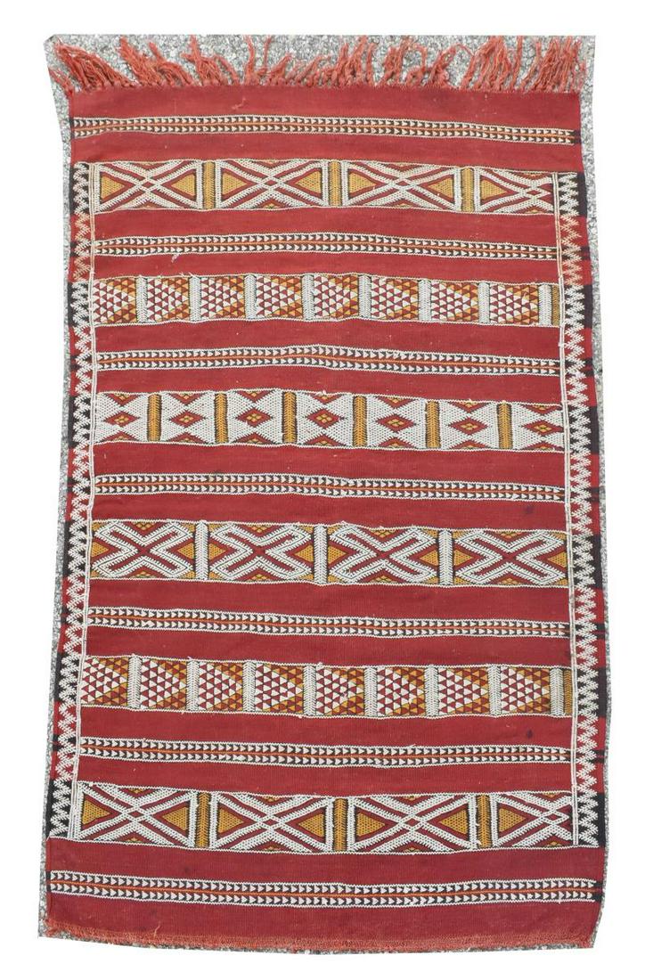 HAND-TIED RUG, 4'1" x 2'10": Hand-woven rug, approx 4'1"l, 2'10"w **Provenance: From the estate of Ali A. Abssi (1934-2020) and Florence Hall Abssi (1919-2014), founders of the Ishtar Gate Gallery in the prestigious Houston Galle