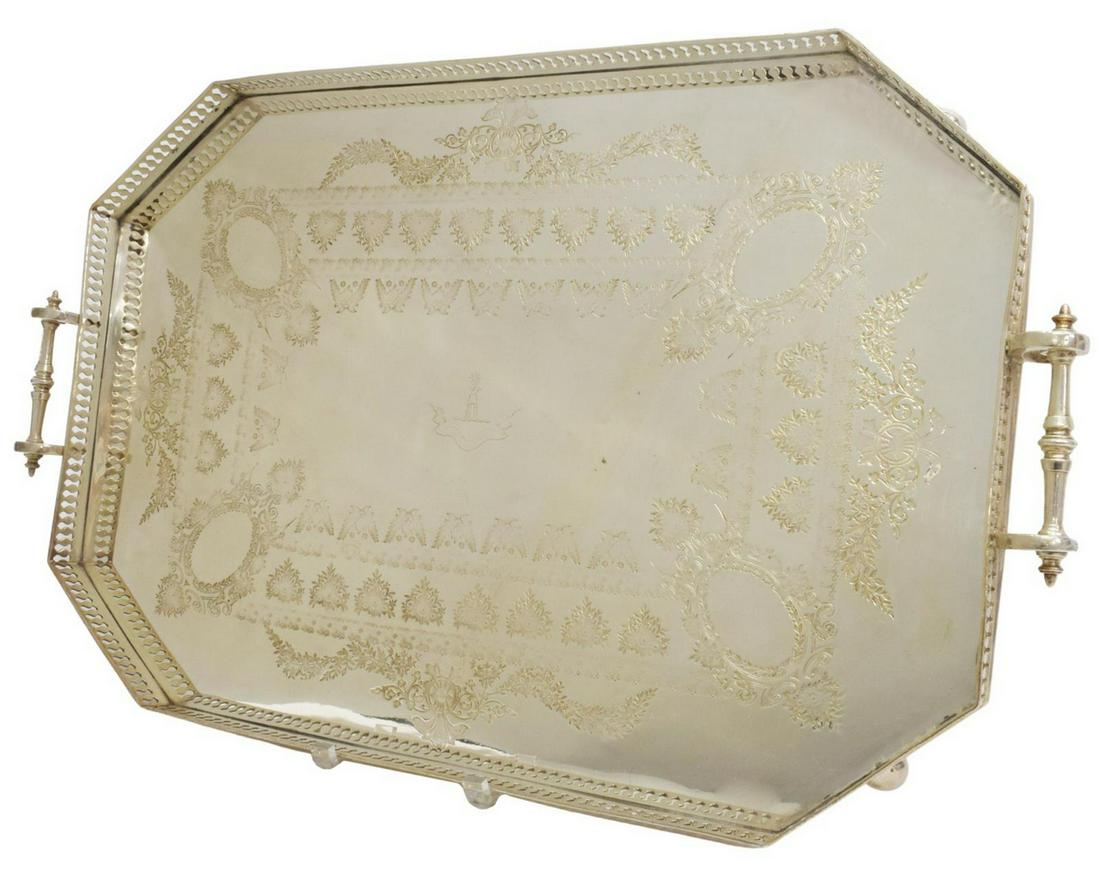 ENGLISH MAPPIN & WEBB SILVER PLATE SERVICE TRAY (1 of 4)