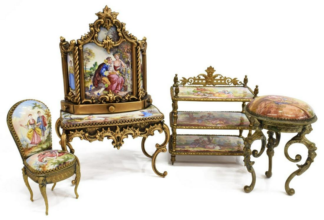 4) AUSTRIA ENAMELED GILT METAL MINIATURE FURNITURE (1 of 7)
