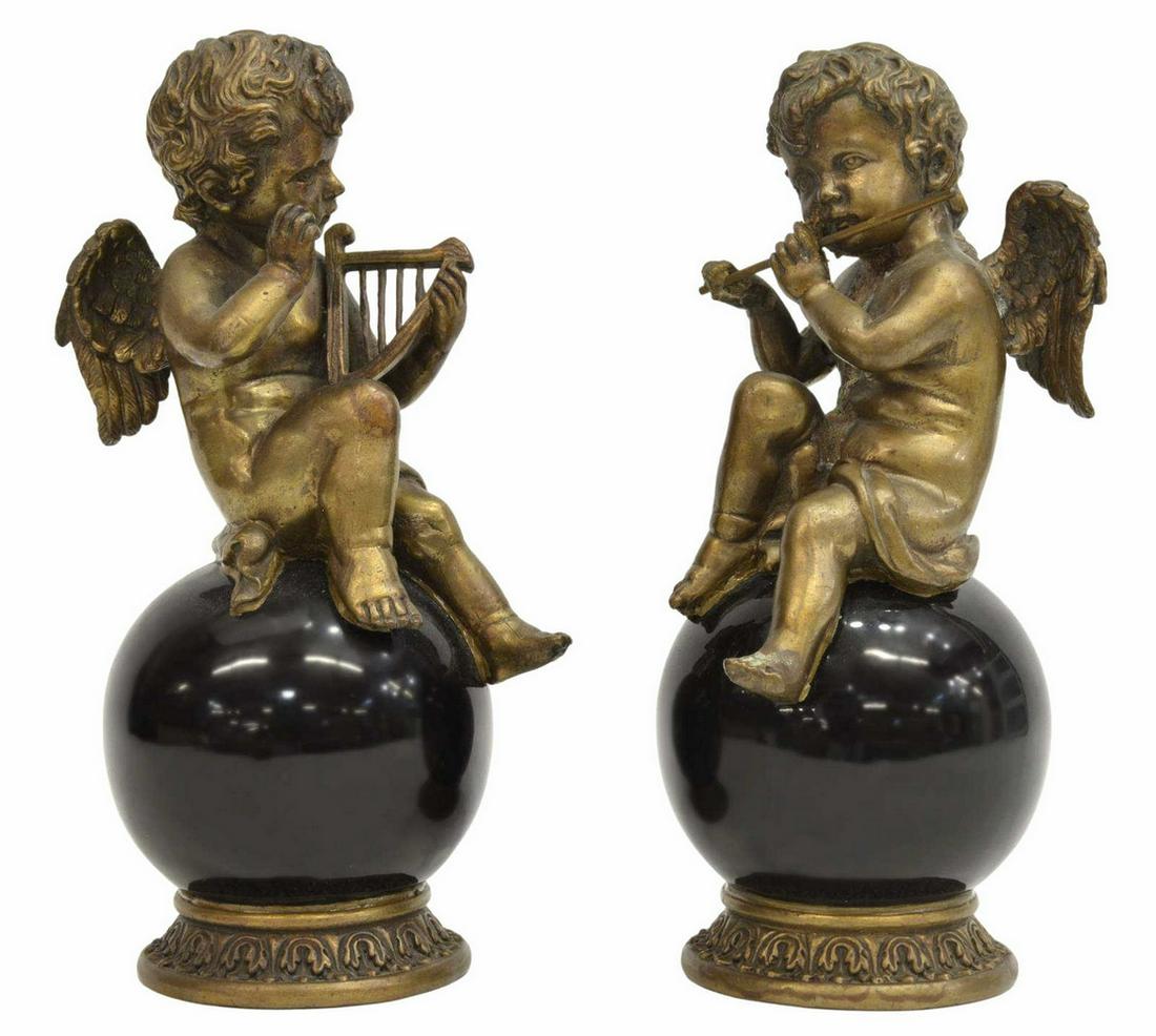 (2) BRONZE SEATED WINGED CHERUB GARNITURES (1 of 5)
