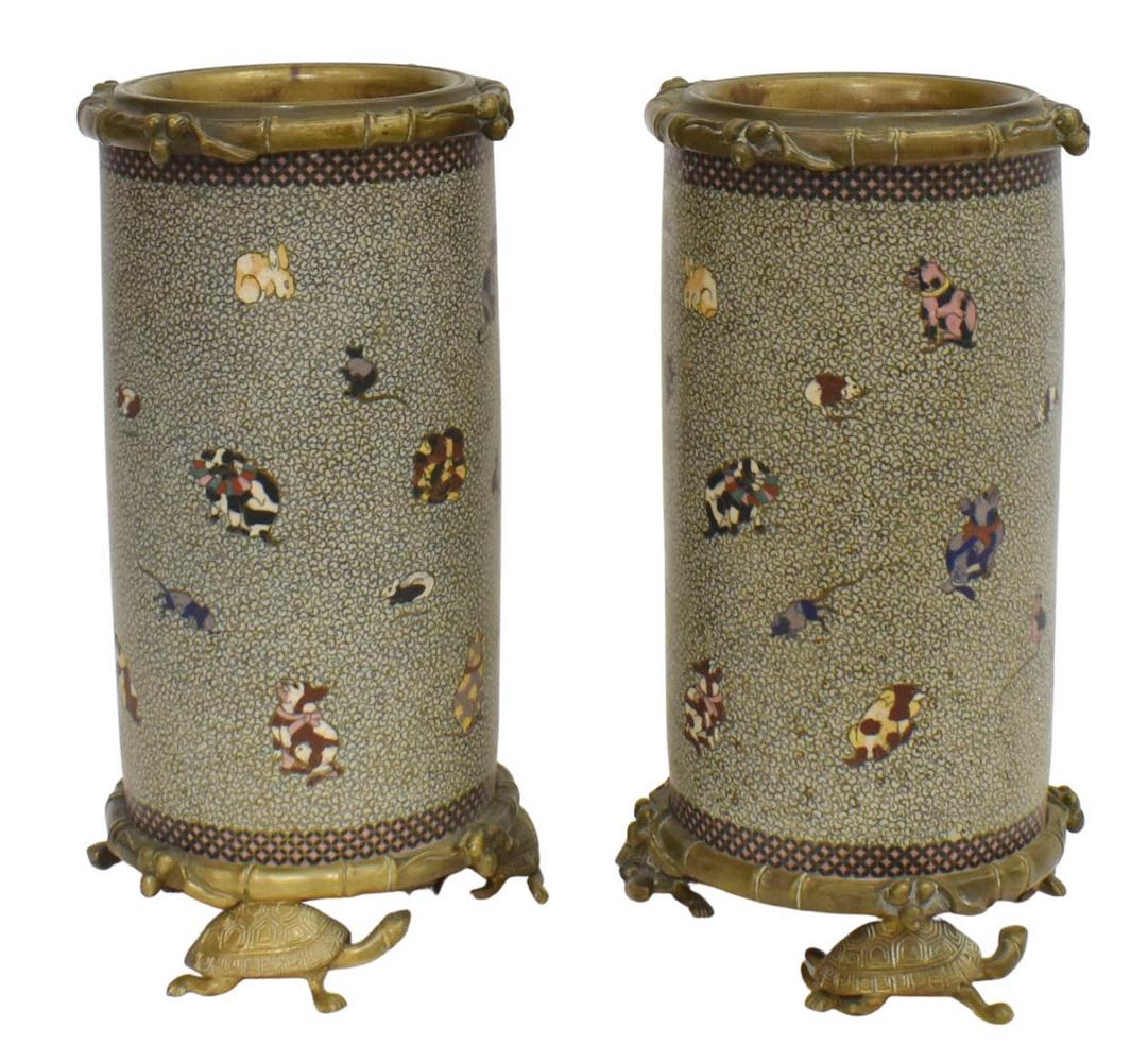 (2) BRONZE-MOUNTED JAPANESE CLOISONNE VASES (1 of 8)