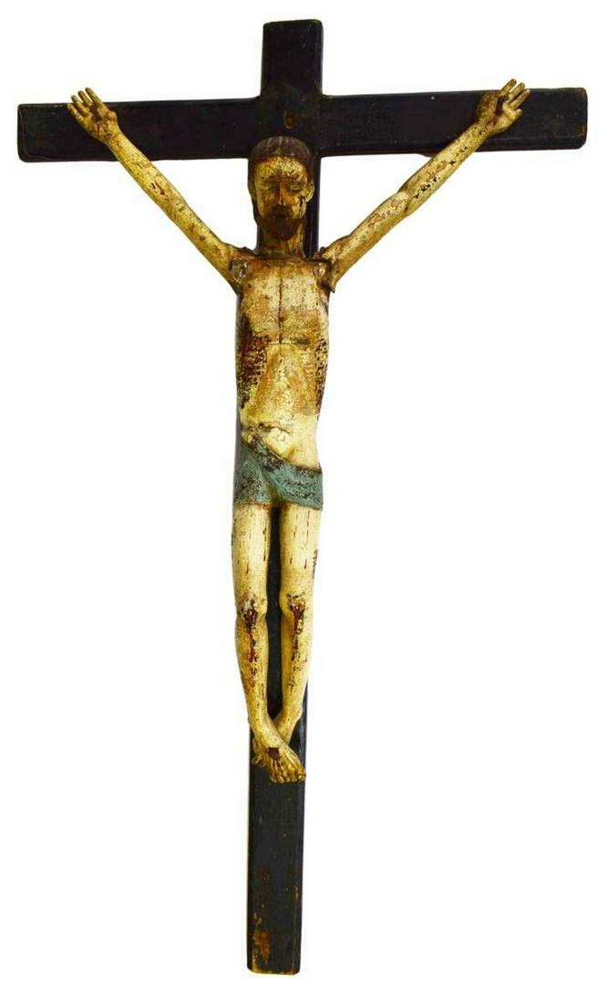 ANTIQUE SPANISH COLONIAL PAINTED CRUCIFIX CROSS (1 of 3)