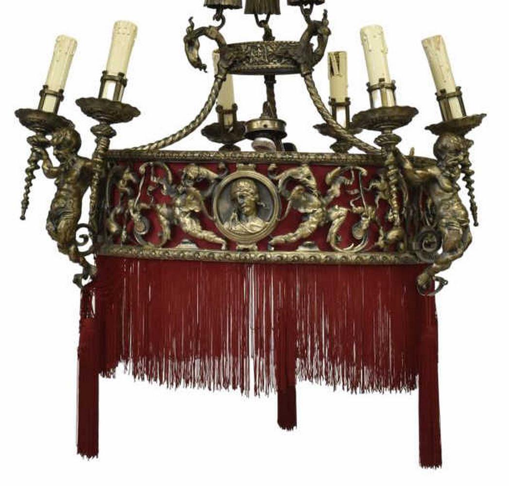 SPANISH BRONZE SEVEN-LIGHT FIGURAL CHANDELIER (1 of 4)