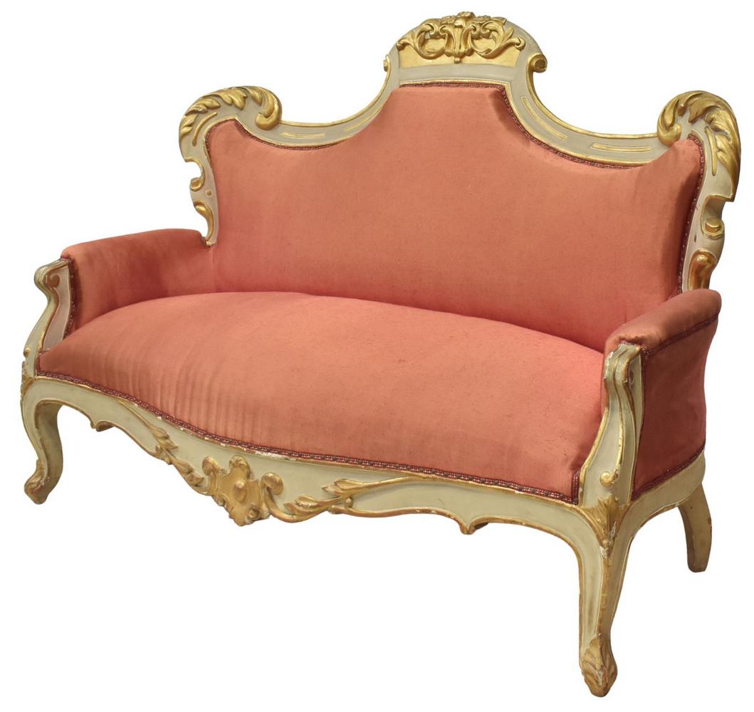 BAROQUE STYLE UPHOLSTERED PARCEL GILT SOFA (1 of 3)