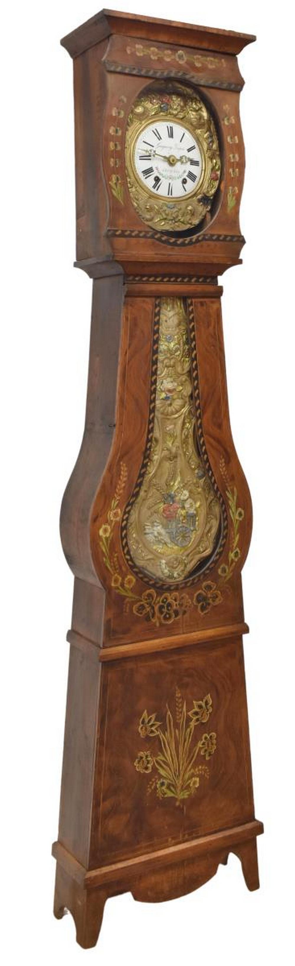 FRENCH PROVINCIAL GRAIN PAINTED TALL CASE CLOCK (1 of 5)