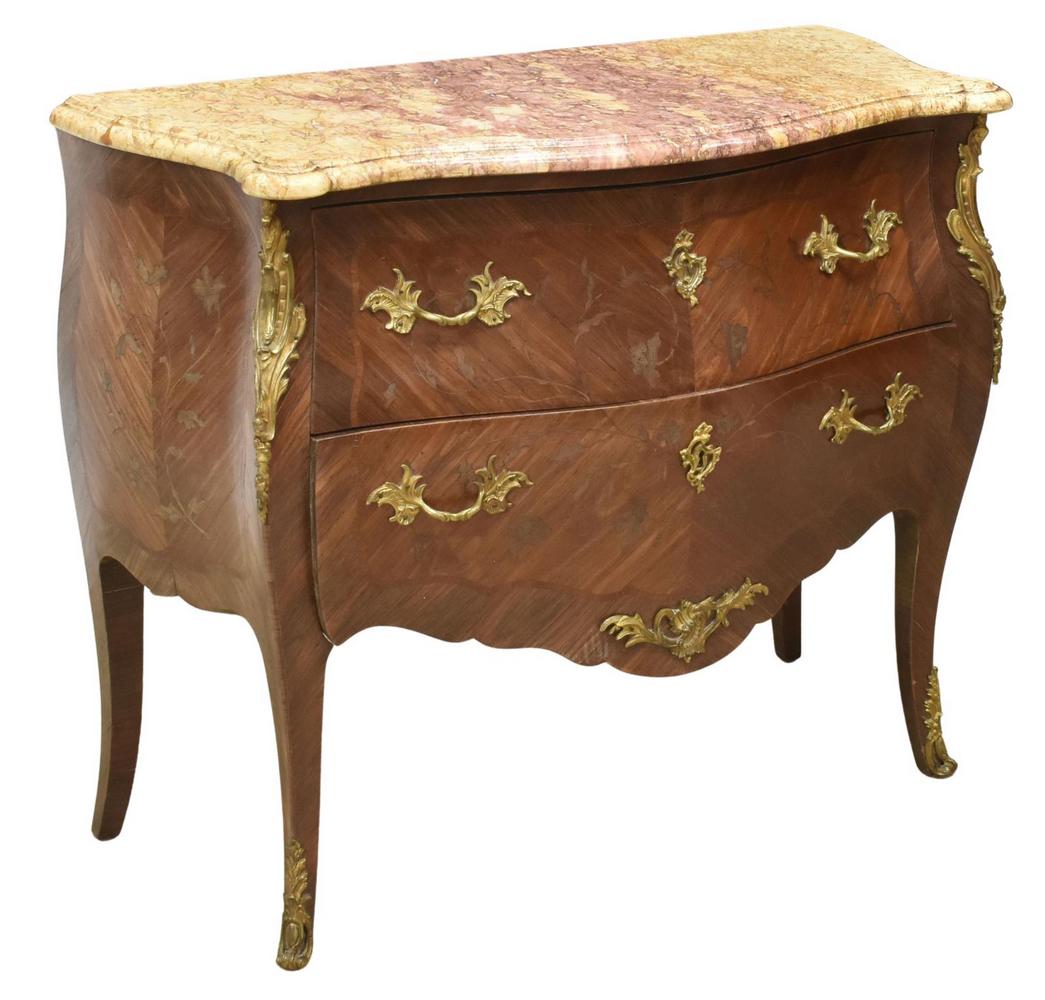 FRENCH LOUIS XV STYLE MARBLE-TOP BOMBE COMMODE (1 of 4)