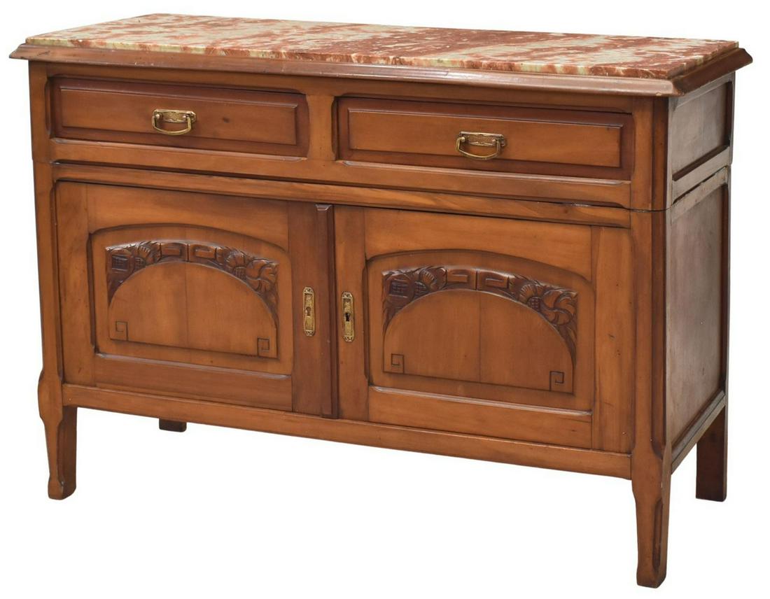 FRENCH ART NOUVEAU MARBLE-TOP WALNUT SIDEBOARD (1 of 7)