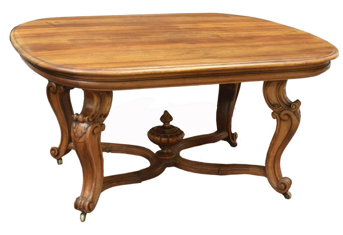 FRENCH LOUIS XV STYLE CARVED WALNUT DINING TABLE (1 of 4)