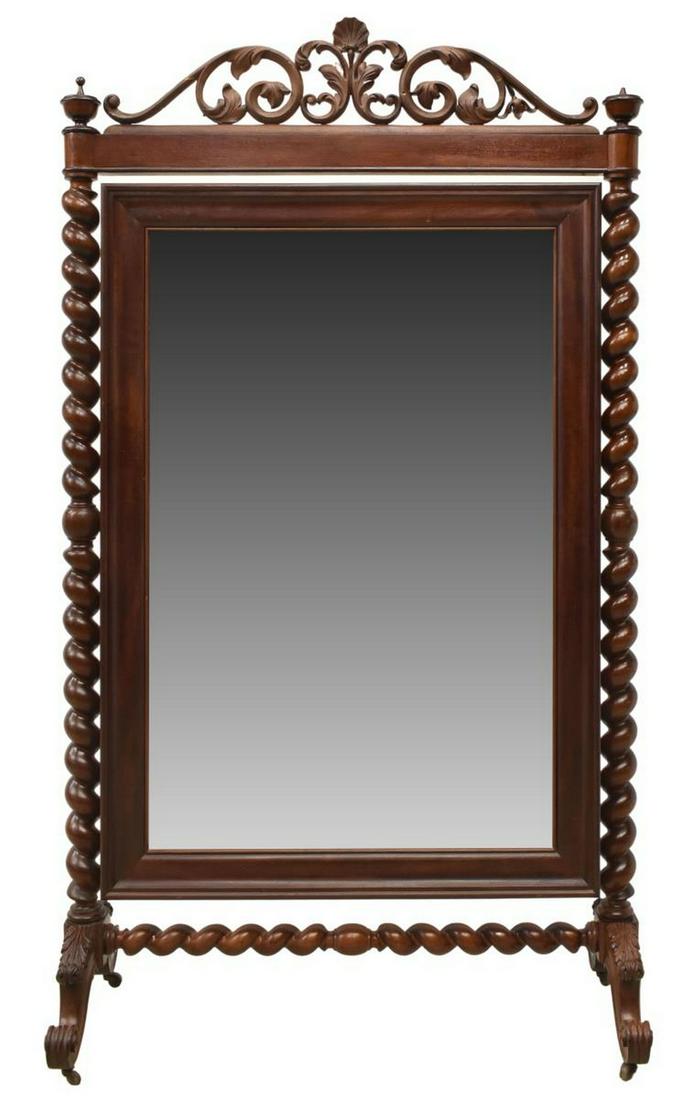 VICTORIAN MAHOGANY UPRIGHT CHEVAL MIRROR (1 of 3)