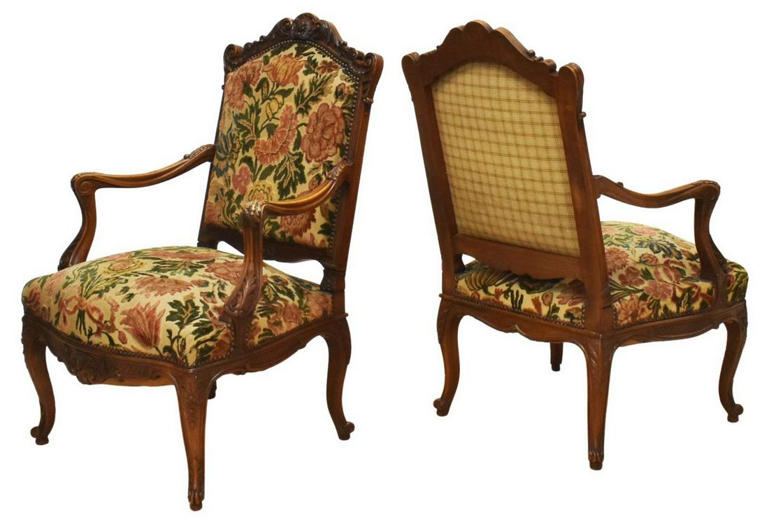 (2) FRENCH LOUIS XV STYLE WALNUT FAUTEUILS (1 of 3)
