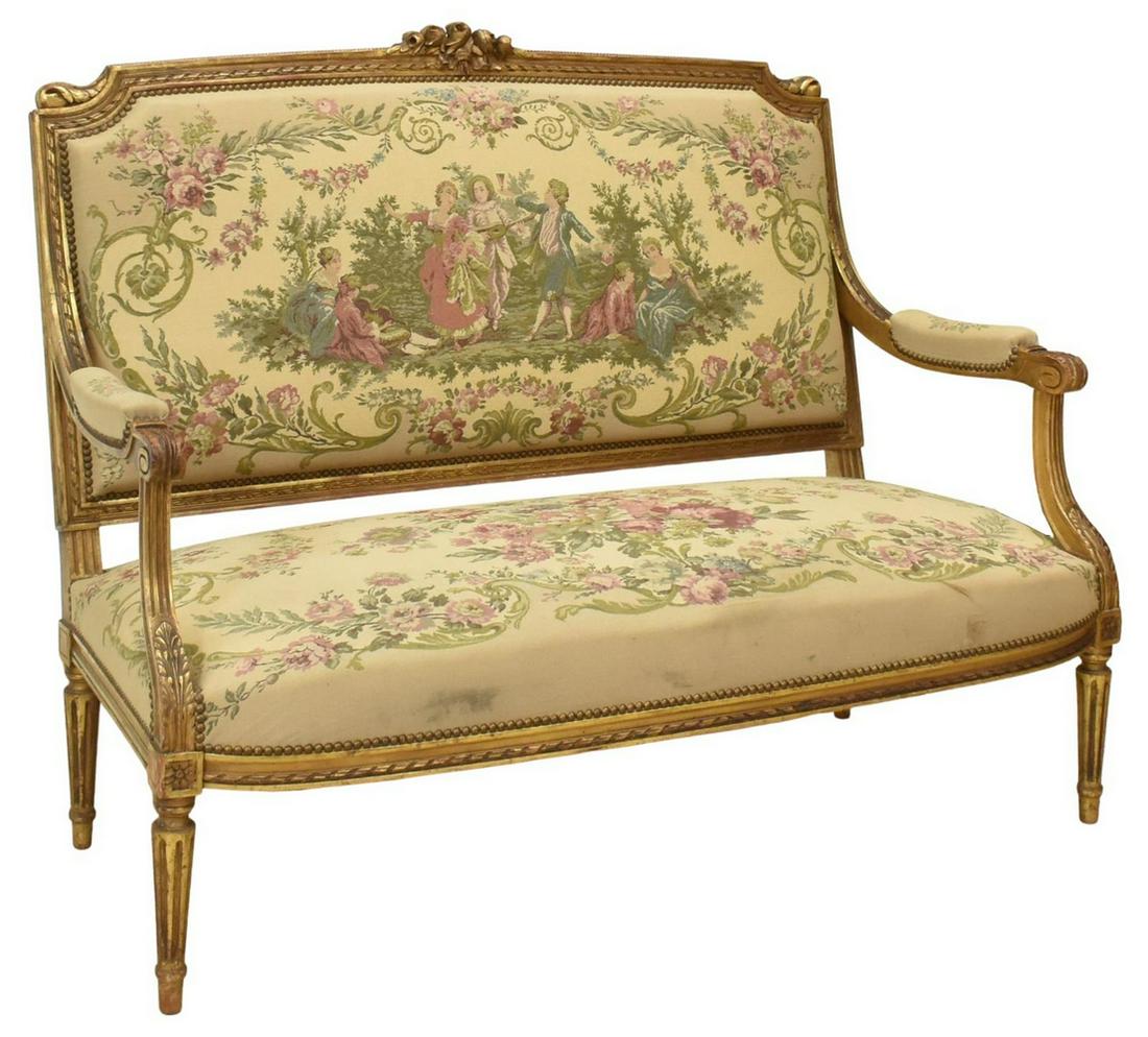 FRENCH LOUIS XVI STYLE GILTWOOD SALON SETTEE SOFA (1 of 4)
