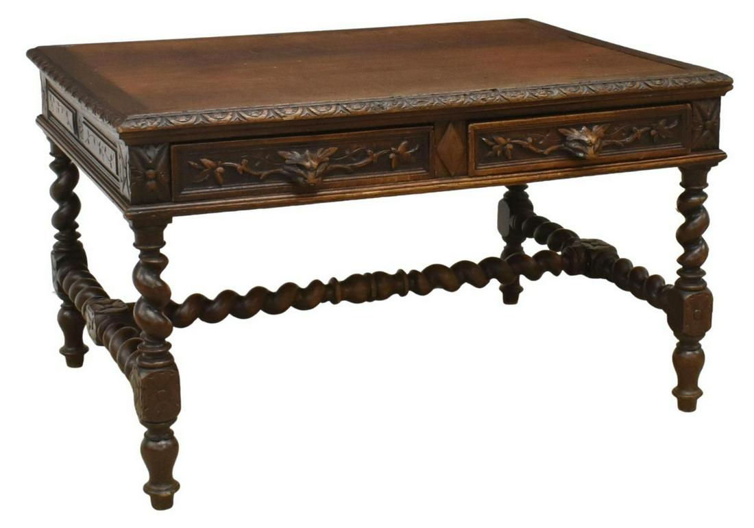 FRENCH HENRI II STYLE CARVED OAK WRITING DESK (1 of 5)