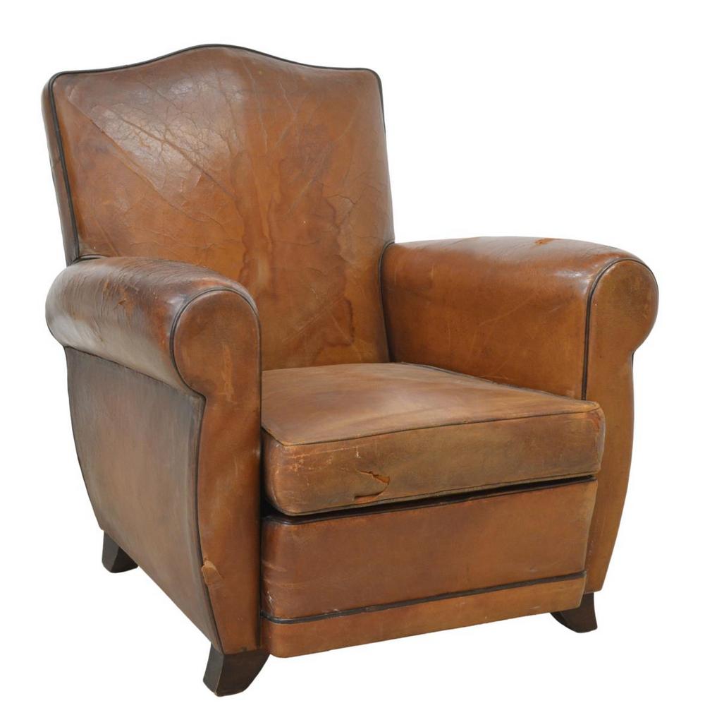 FRENCH ART DECO LEATHER LOW CLUB CHAIR (1 of 4)
