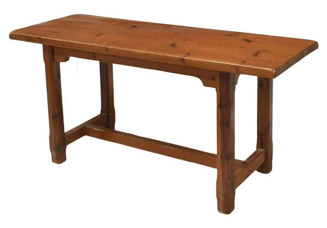 RUSTIC SPANISH WOOD WORK TABLE ON STRETCHER BASE (1 of 4)
