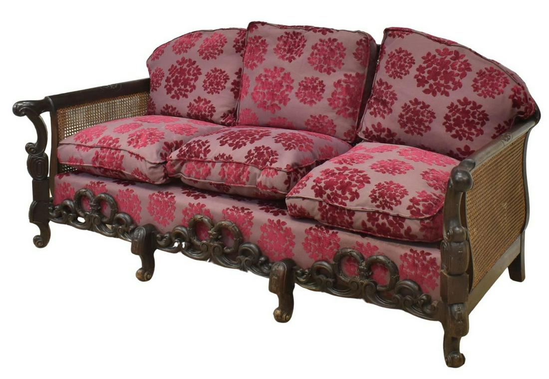 SPANISH BAROQUE STYLE CARVED CANED LOW SOFA (1 of 4)