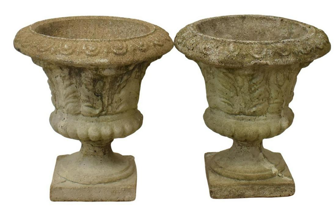 (2) CAST STONE CAMPAGNA-FORM GARDEN URNS (1 of 3)