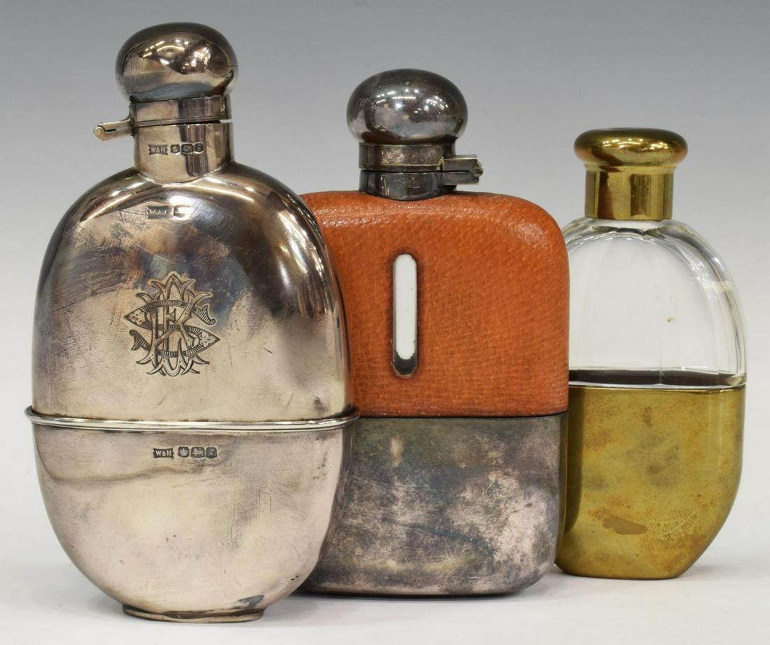 (3) ENGLISH STERLING, SILVER PLATE & BRASS FLASKS (1 of 4)