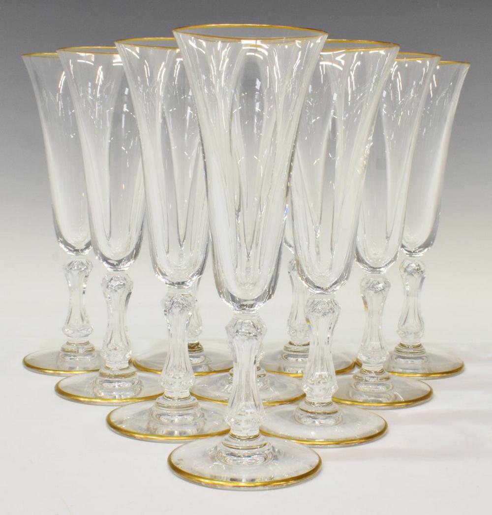 (10) ST LOUIS LOZERE GOLD CRYSTAL CHAMPAGNE FLUTES (1 of 3)