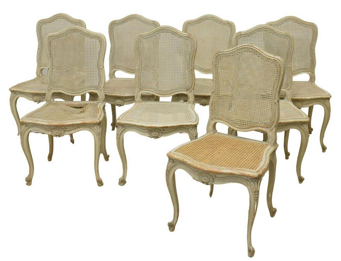 (8) FRENCH LOUIS XV STYLE PAINTED CANE CHAIRS (1 of 2)